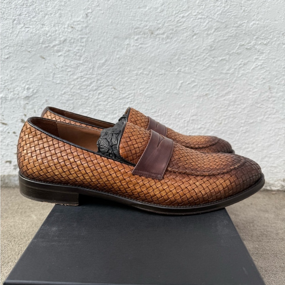 Men's Brown Woven Leather Shoes